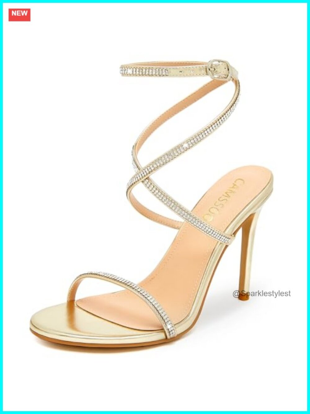 Women's Rhinestone Strappy Stiletto Heeled Sandals Faux Leather Open Toe